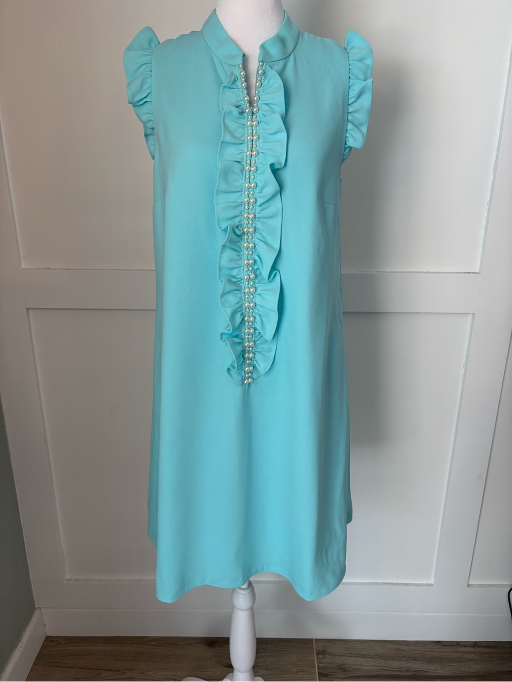 Lilly Pulitzer Adalee Shift Aqua Ruffled Pearl-Trim Shift Dress size 4 NWT - Picture 9 of 9